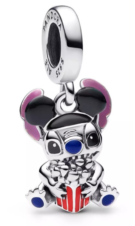 Talisman Kompatibilis Pandora Moments SUPER TRENDS®, Stitch Charm Popcornnal, Karkötő Talizmán Animált Karakterrel, Pandora Kompatibilis Charm, Ékszer Kiegészítő Nőknek és Lányoknak, Stitch Popcorn Modell, Többszínű, 1 Darab