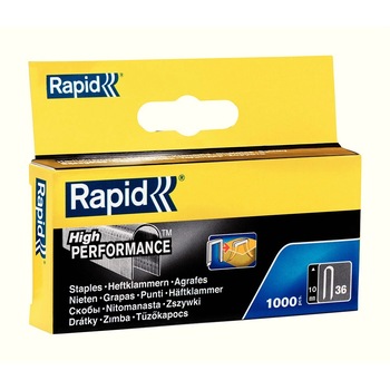 Capse Rapid 36/10 mm pentru cabluri, High Performance, galvanizate, semicirculare, divergente DP, 1000 capse/cutie 11884410 Capse Rapid 36/10 mm pentru cabluri, High Performance, galvanizate, semicirculare, divergente DP, 1000 capse/cutie 11884410