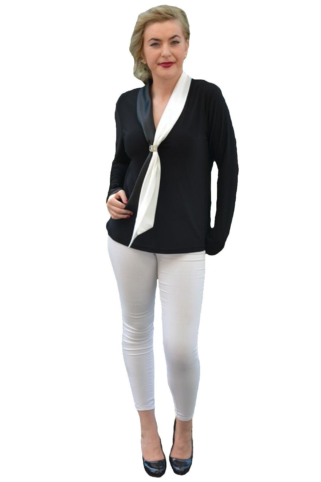 Bluza eleganta cu sal bicolor, D&J Exclusive, Negru/Alb