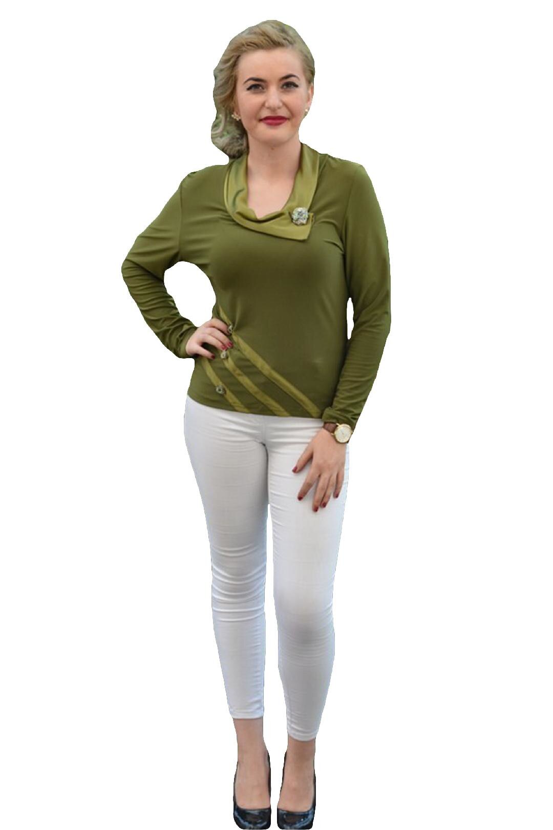 Bluza de ocazie cu insertii satinate, D&J Exclusive, Kaki