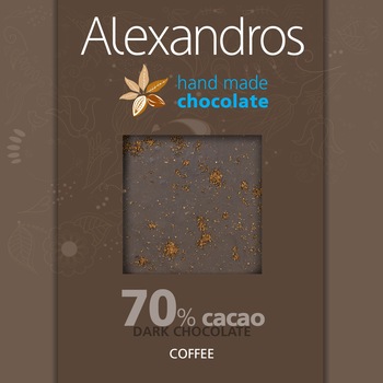 Ciocolata neagra cu cafea, Alexandros, 70% cacao, amaruie, 90 g