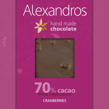 Ciocolata neagra cu merisoare, Alexandros, 70% cacao, amaruie, 90g