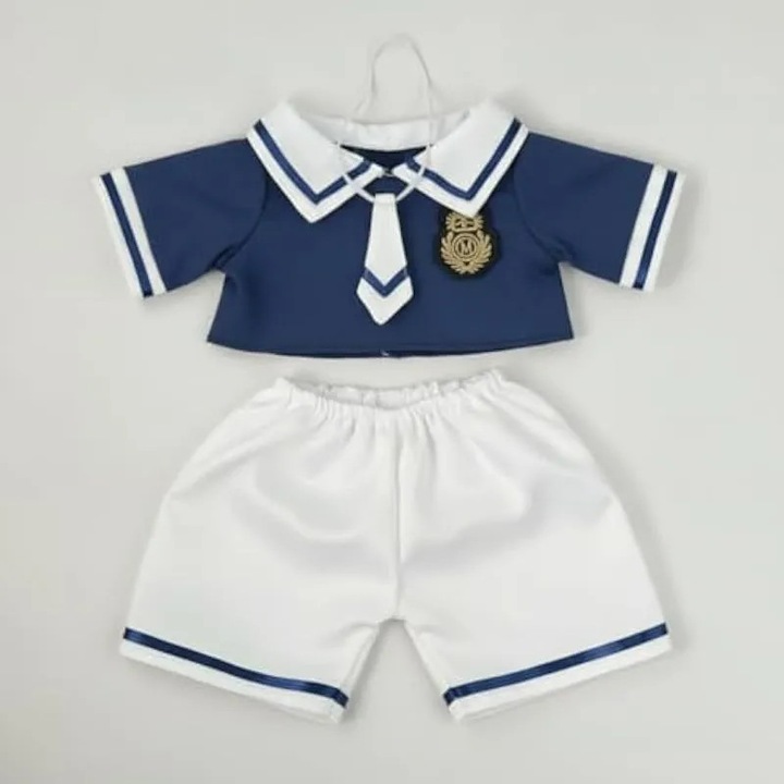 Set haine pentru papusa din bumbac, costum marinaresc cu guler tip marin si insigna, K0584-CJ-260826-1308, multicolor, 40 cm