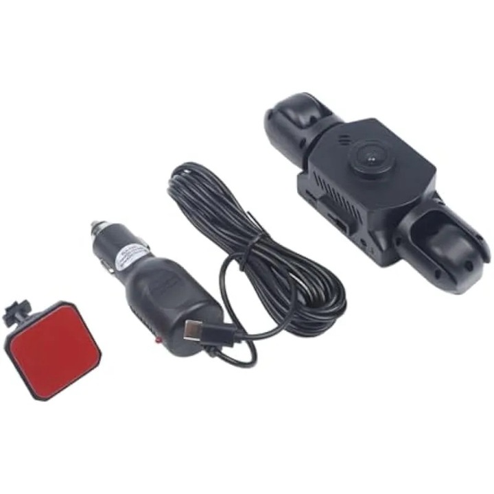 Camera auto dashcam K0582-CJ-260826-1711, 4K frontal, 1080p lateral/spate, acoperire 360°, 170° frontal/120° lateral, ecran IPS 3.16 inch, detectie miscare si Park Mode, negru, kit 3 lentile