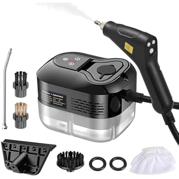 Aparat de curatat cu abur cu 6 accesorii, ecran tactil, 6 niveluri reglabile, 105 ¡æ/221¨H, curatare profunda cu abur, maner portabil, rezervor de apa 1200ml/40.5oz pentru casa, bucatarie, masina