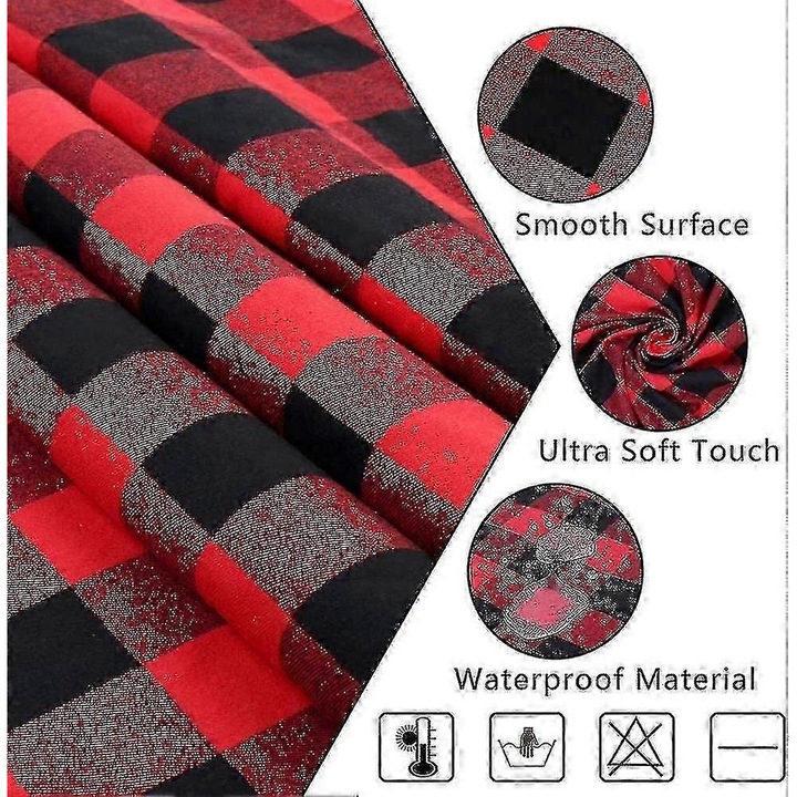Buffalo Plaid asztalterítő, 100% pamut, vízálló, piros/fekete, 60 x 84 in