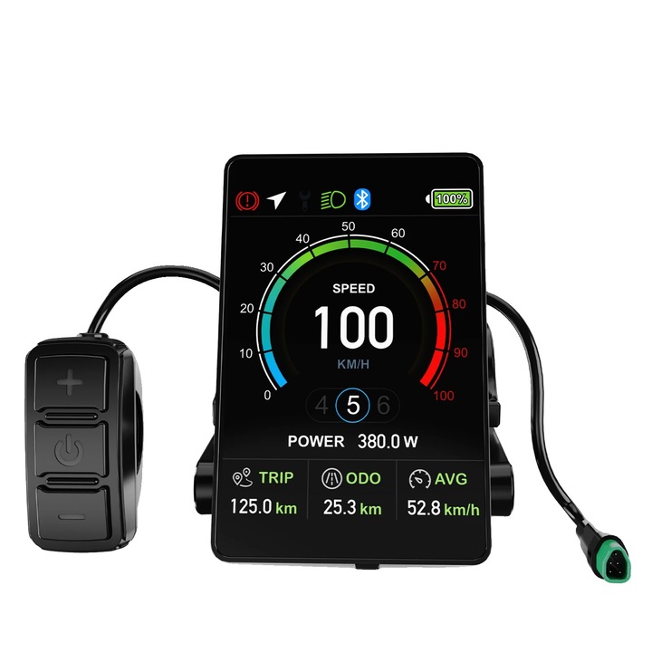 Дисплей за електрически велосипед VD04 (CAN), IPS екран 3,5 инча, защита IP67, съвместим с mid-drive мотори, 36–72V, индикатор за нивото на батерията, черен