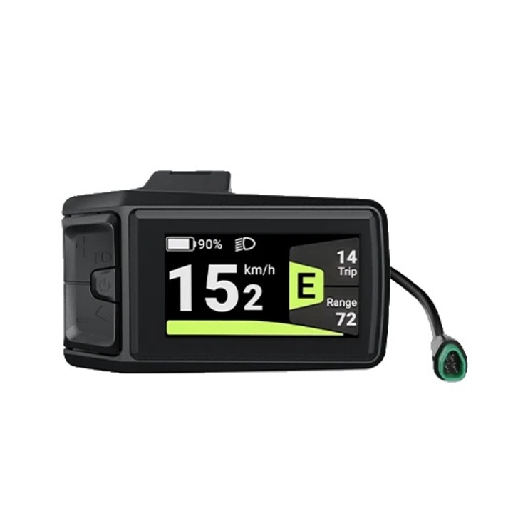 Дисплей за e-bike DPC080, LCD/TFT 4 инча, съвместим с CAN protocol, 36/48/52/60/72V, IPX7, показва скорост/напрежение/мощност/каданс/одометър/грешки, plug-and-play конектор, черен