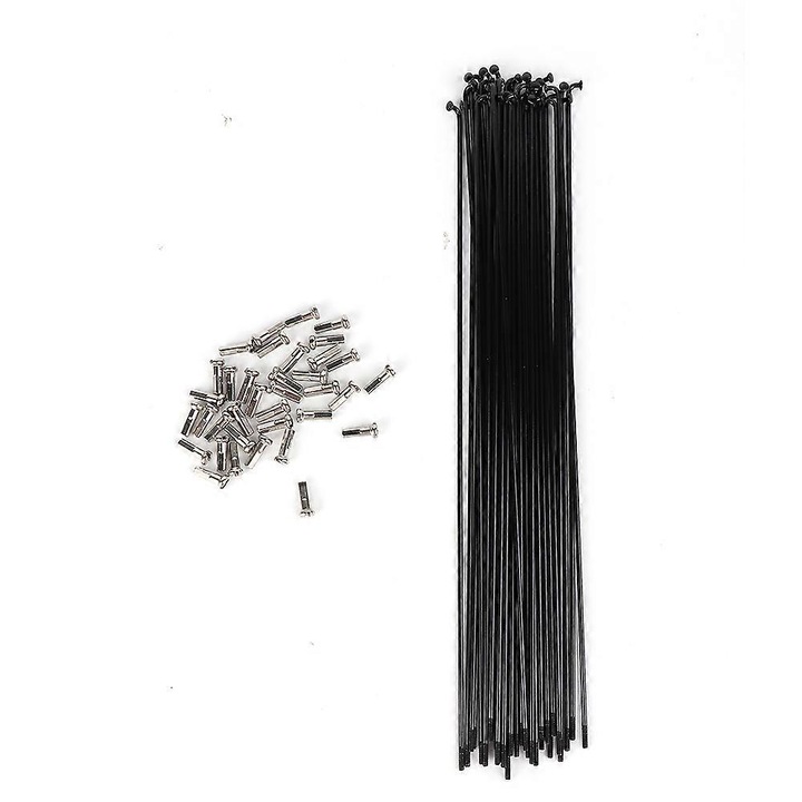 Spite roata bicicleta 14G (2 mm) din otel #45, 261 mm, negre, set 36 bucati cu niplu