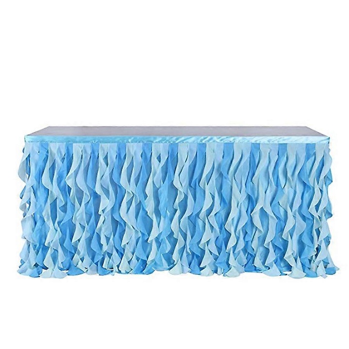 Tüll asztalszoknya K0548-260826-DC-5608, voluminous, pliszírozott, szalaggal és tépőzárral, világoskék, 180 x 77 cm