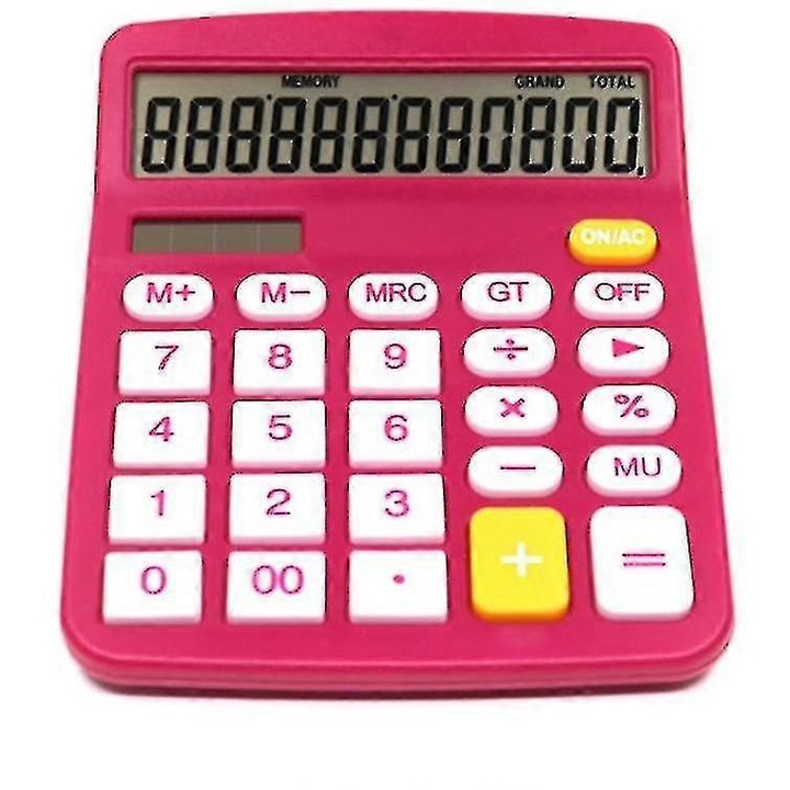 Настолен калкулатор K0548-260826-DC-6018, 12 цифри, големи бутони, соларен, розов, 14.9 x 12 x 3.7 cm