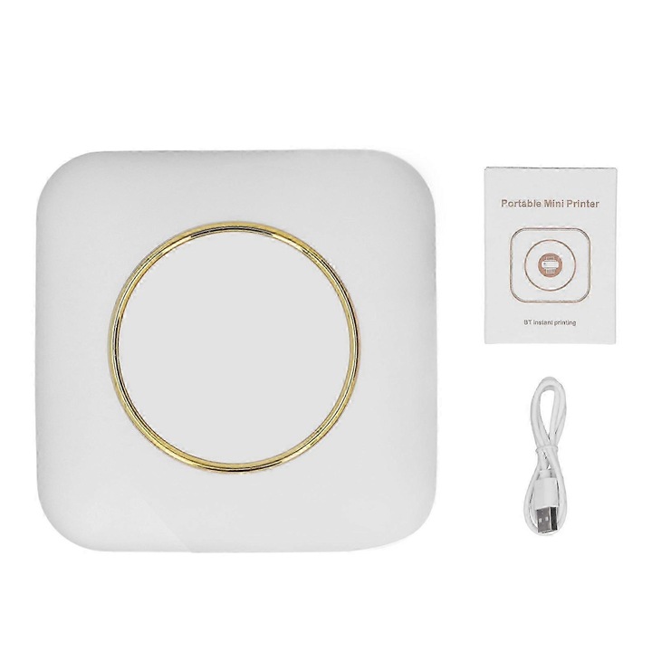 Mini hordozható hőnyomtató K0548-260826-DC-8457, Bluetooth, 1200mAh akkumulátor, Micro-USB töltés, 57×25 mm hőpapír, fehér
