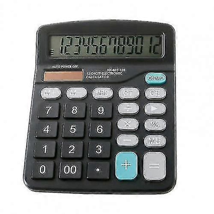 Калкулатор електронен 12 цифри модел K0548-260826-DC-333, със соларно захранване и батерия, пластмаса, черен