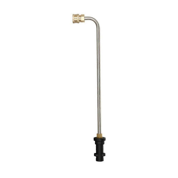 Extensie unghiulara pentru aparat de spalat cu presiune K0548-260826-DC-7975, din otel inoxidabil, 90°, compatibil Karcher K2–K7, max. 4000 PSI, argintiu, 39 cm