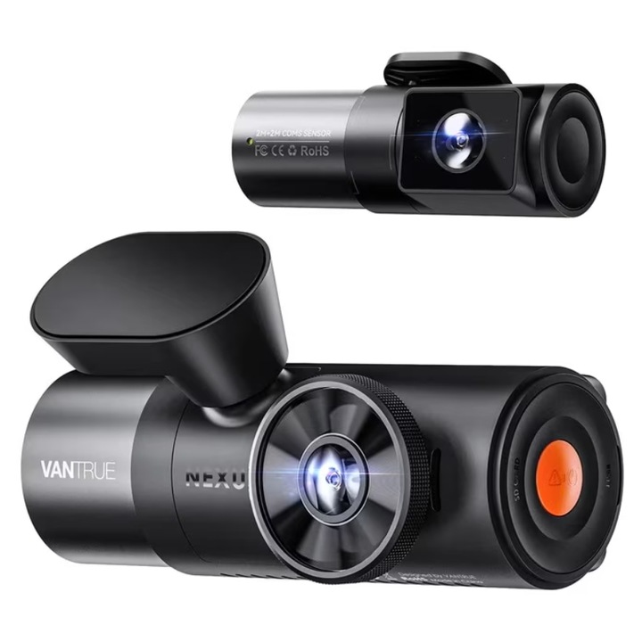 Vantrue Nexus 5 4-utas autós videokamera, 1944P+1080P+1080+1080P, 3.19" IPS kijelző, Sony STARVIS 2, Wi-Fi, Alkalmazás és hangvezérlés, Fekete