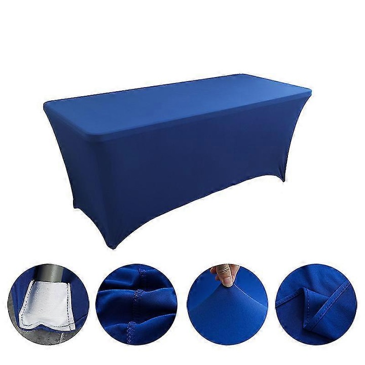 Elasztikus asztalterítő K0548-260826-DC-3505, spandex/poliészter 4-irányú sztreccs, gyűrődés- és foltálló, kék, 122 cm (4 ft)