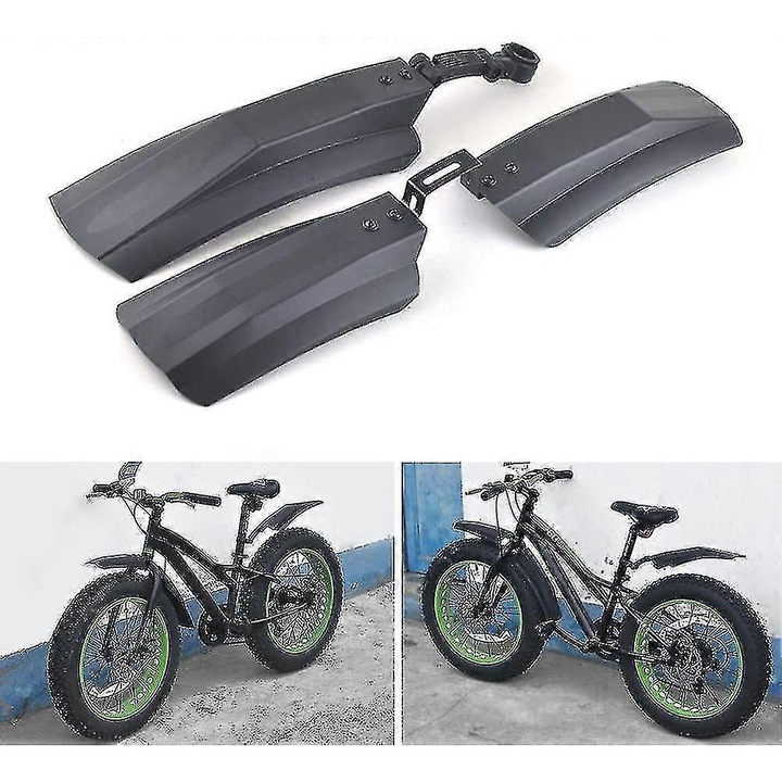 Aparatoare noroi pentru bicicleta K0548-260826-DC-3059, set fata si spate din PP, potrivit pentru roti 20/26 inch, negru, garnituri reglabile