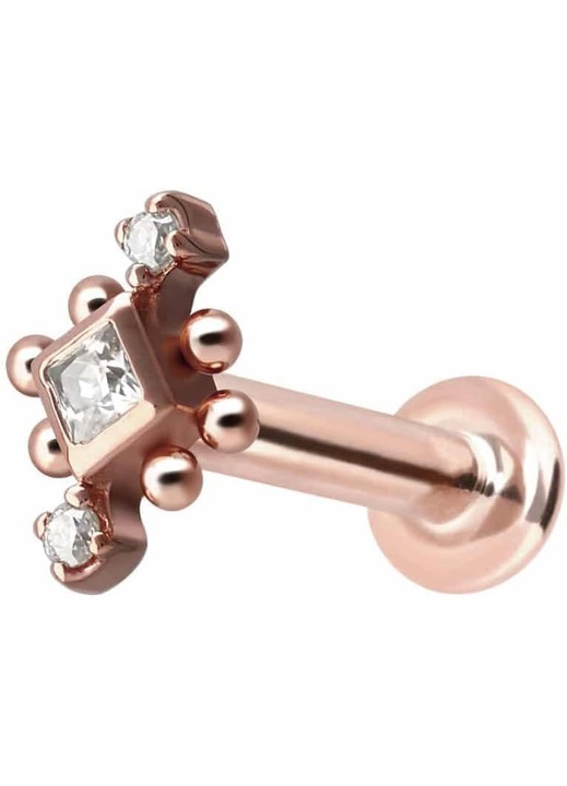 Labret Aur 14K cu Moissanit si Bile, 585, Aur Roz/Auriu/Argintiu