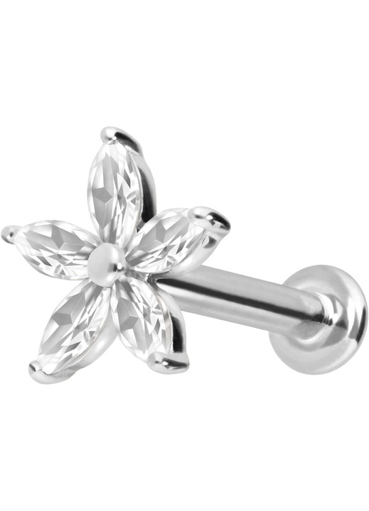 Labret Aur 14K cu Moissanit Floare 0.25ct - Alb/Argintiu