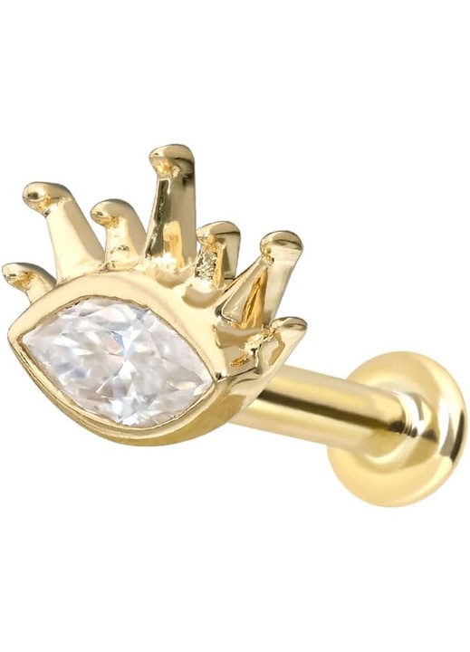 Labret Aur 14K cu Moissanit Oval si Raze Solare - Auriu/Argintiu/Roz