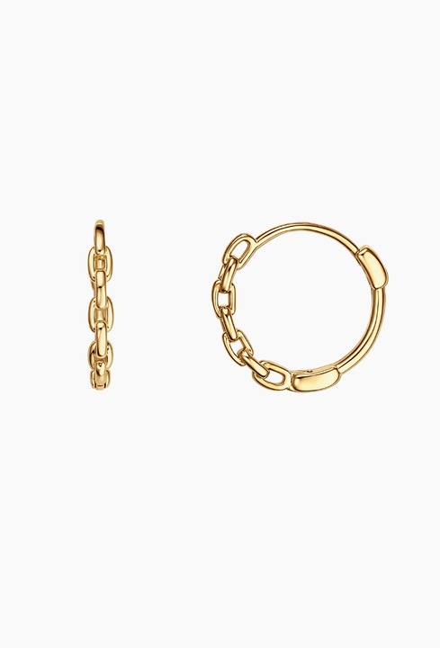 Cercei rotunzi din argint 925 Chain Hoops aurii cu model impletit