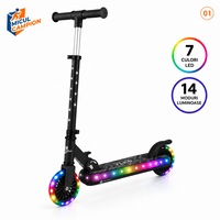 Trotineta copii LED Invincio Micul Campion Pilot, 2-10 ani, pliabila, 2 roti, 7 culori LED, 14 moduri iluminare, platforma anti-derapanta, roti luminoase, ghidon reglabil 3 nivele 76-87 cm, frana spate, cadru rezistent si usor suporta pana la 30kg, Negru