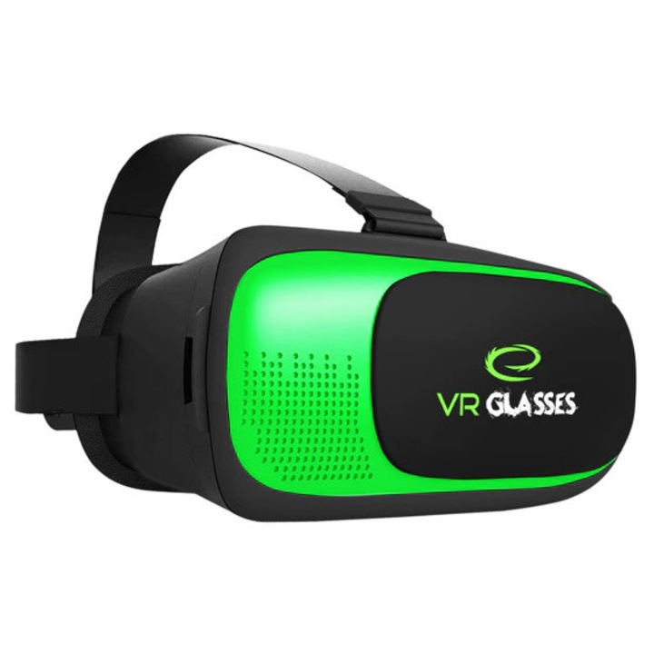 VR 3D очила за смартфон, съвместими с 3, 5-6 инча, асферични лещи 40 мм, регулируемо разстояние 55-72 мм, регулируеми каишки, Черен/Зелен