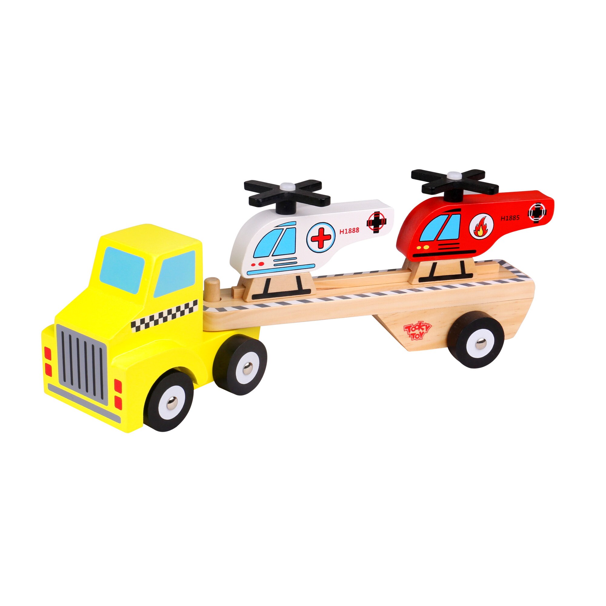 Jucarie Camion de lemn cu elicoptere,multicolor