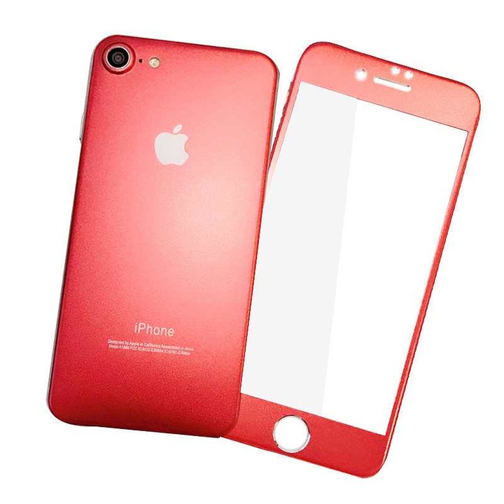 Teljes fedésű üvegfólia iPhone 7/8-hoz, elöl + hátul, piros, BBL117