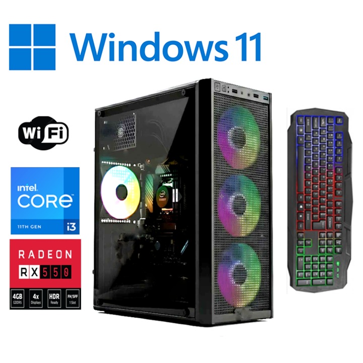PC Gaming GYEREKEKNEK OK 3-7 Év Intel ® I3 8100, Videó ATI Radeon® RX 550 4GB RAM, 8 GB RAM, 500GB HDD, opt