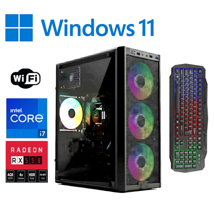 Настолен компютър Intel ® I7 6700, Видео ATI Radeon® RX 550 4GB RAM, 8 GB RAM, 500GB HDD, опт