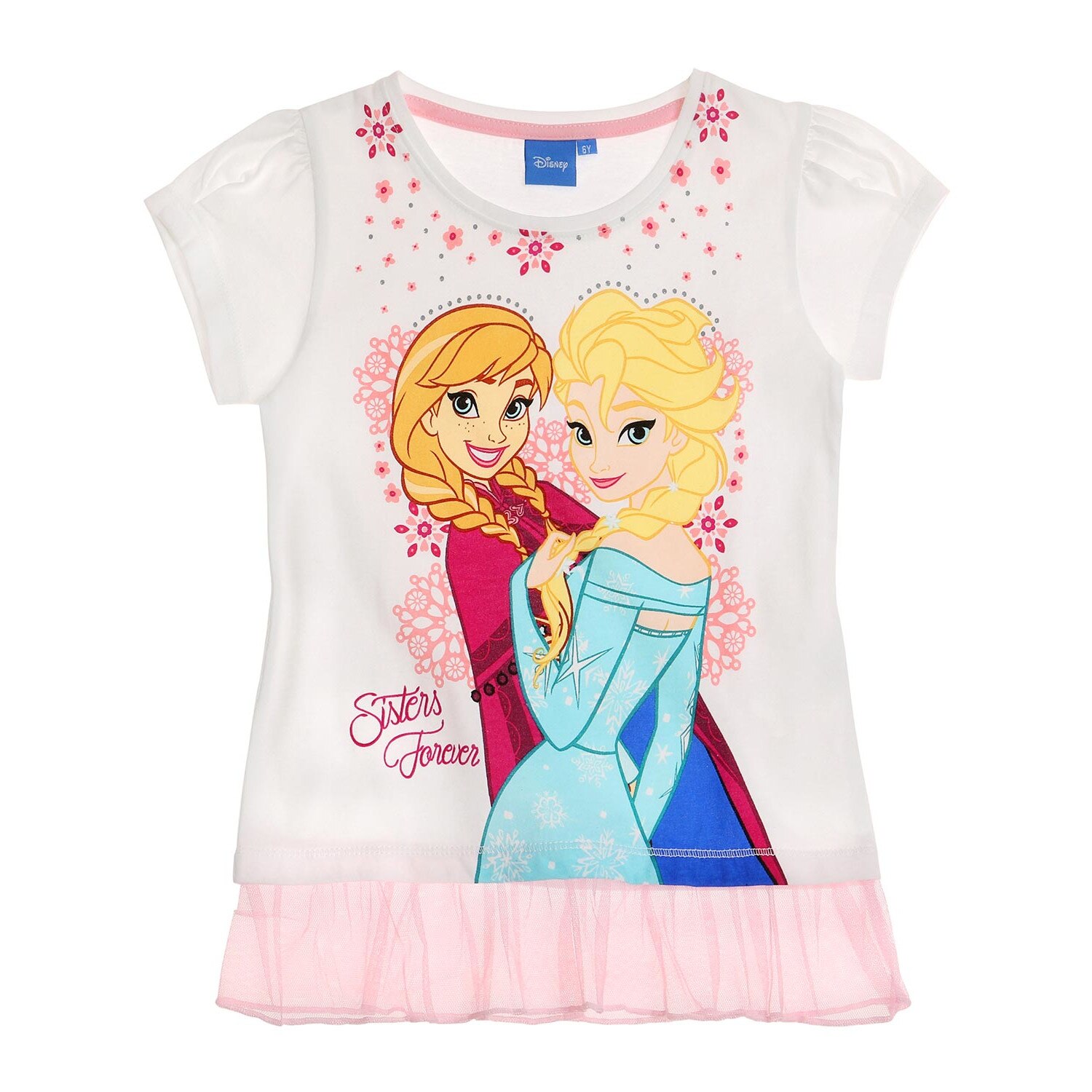 Tricou fete Disney Frozen cu tulle alb, 8 ani, 128 cm