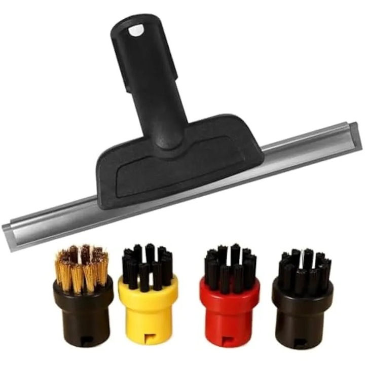 Racleta pentru duza de geam si 4 perii rotunde compatibile cu Karcher SC2 SC3 SC4 SC5 CTK10 CTK20, piese de schimb pentru curatitoare cu abur, oglinzi, perii de umiditate si maturatoare