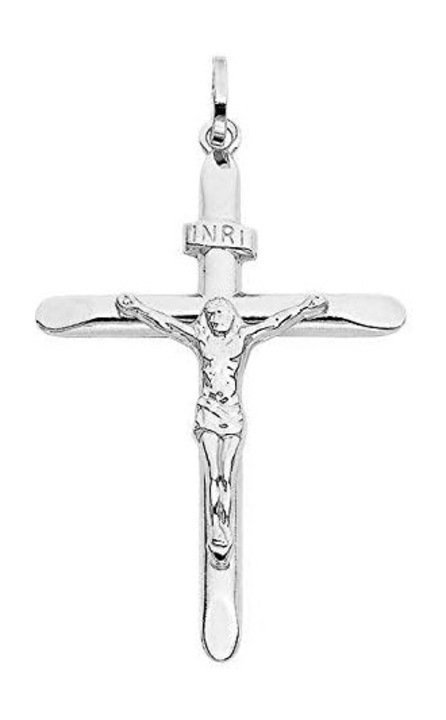 Pandantiv Cruce Aur Alb 14K 585 cu Iisus Unisex