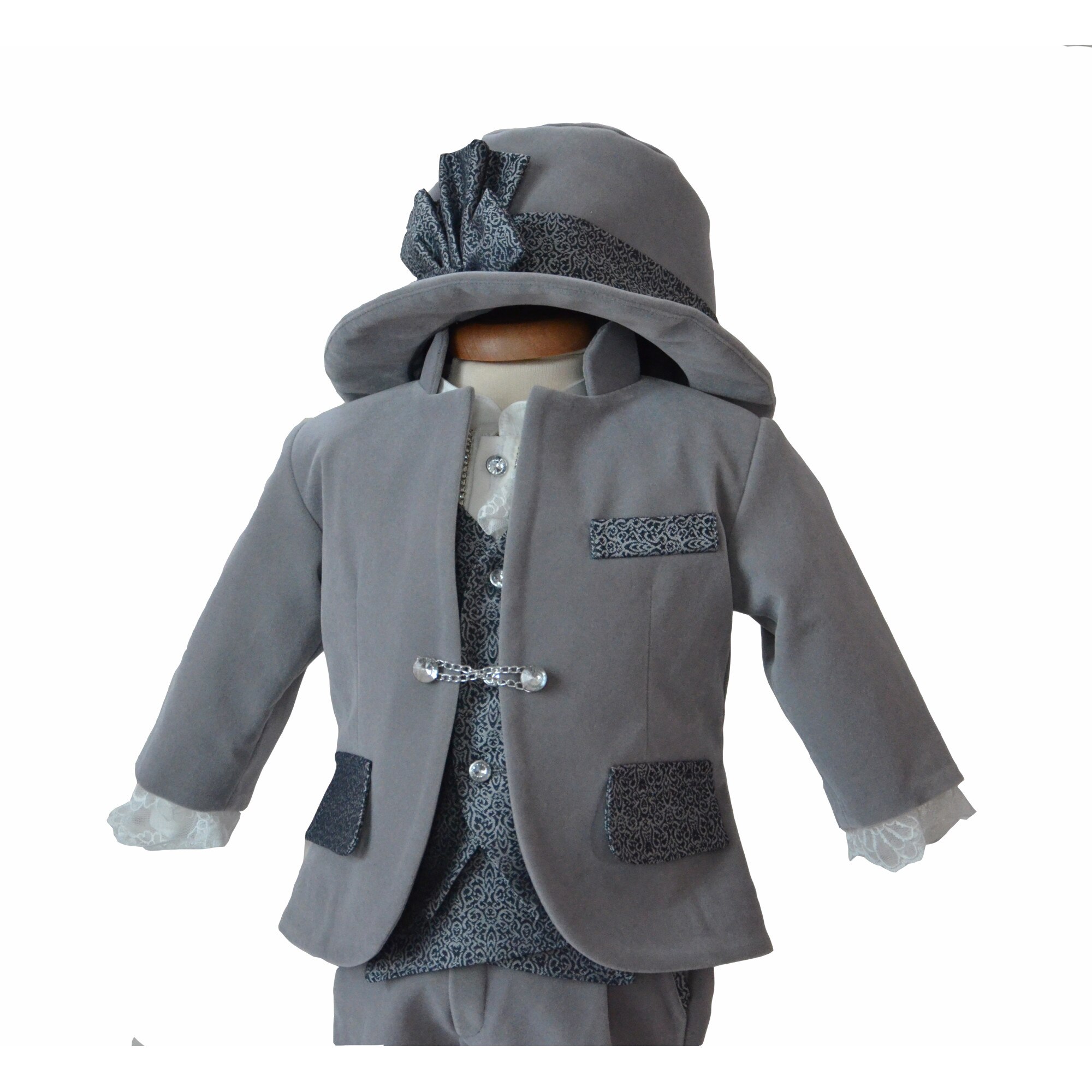 Costumas Botez Emilian, Darline, croiala print, catifea, 7 piese