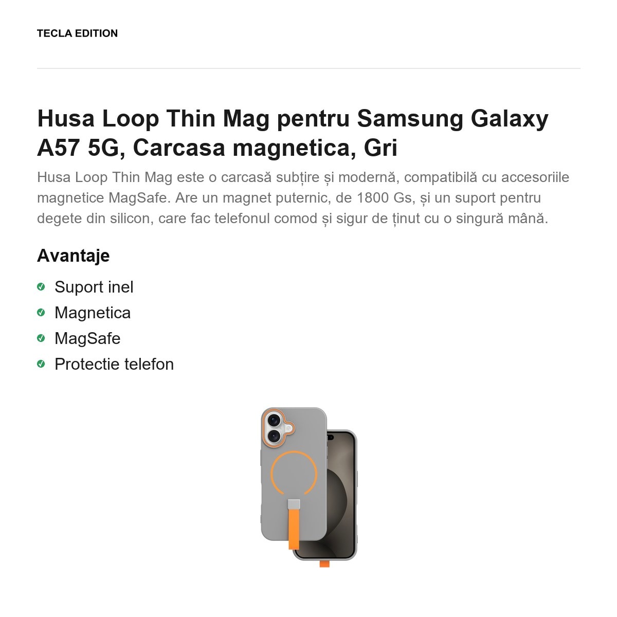 Husa Loop Thin Mag pentru Samsung Galaxy A57 5G, Carcasa magnetica, Gri