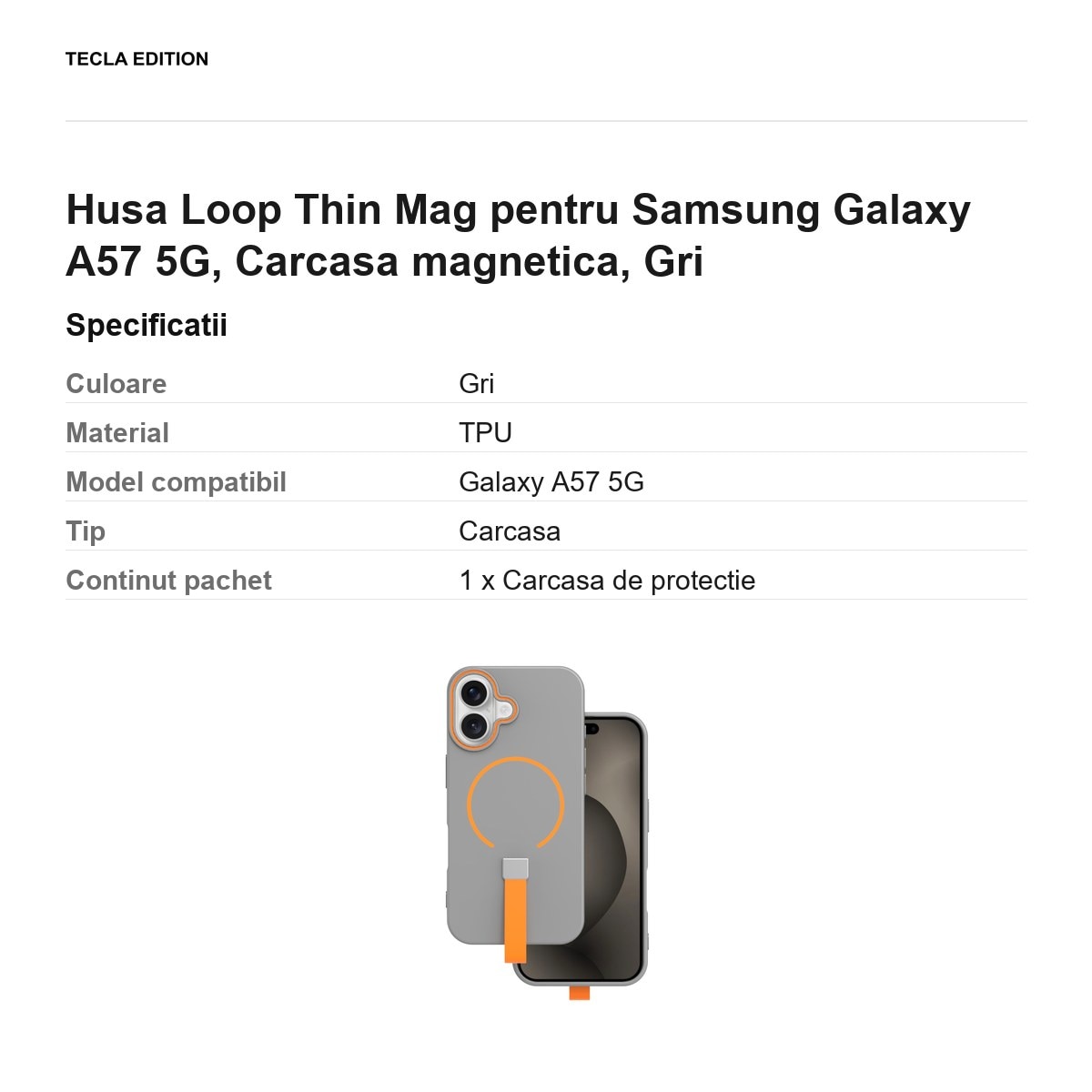 Husa Loop Thin Mag pentru Samsung Galaxy A57 5G, Carcasa magnetica, Gri