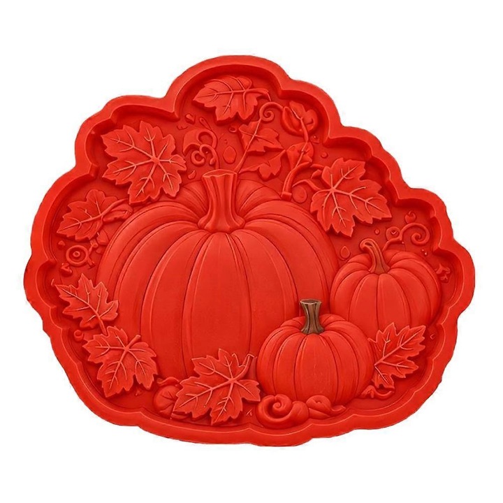 Matrita reutilizabila pentru piatra de gradina din silicon K0206-F-260827-3252, model dovleac cu frunze, rosu, 1 buc