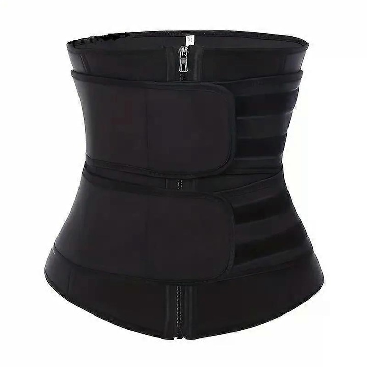 Corset modelator talie inalta din neopren si poliester, compresiv, cu fermoar si curele reglabile, negru