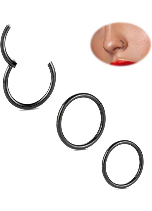 3 db orrsövény piercing karika szett, titán, 20G 18G 16G, porc karika