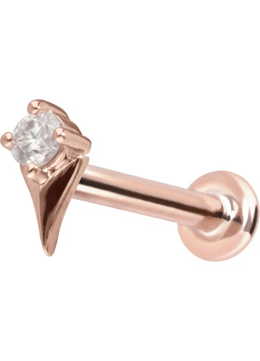 Labret Aur 14K cu Moissanit si Varf Sageata, Push Fit