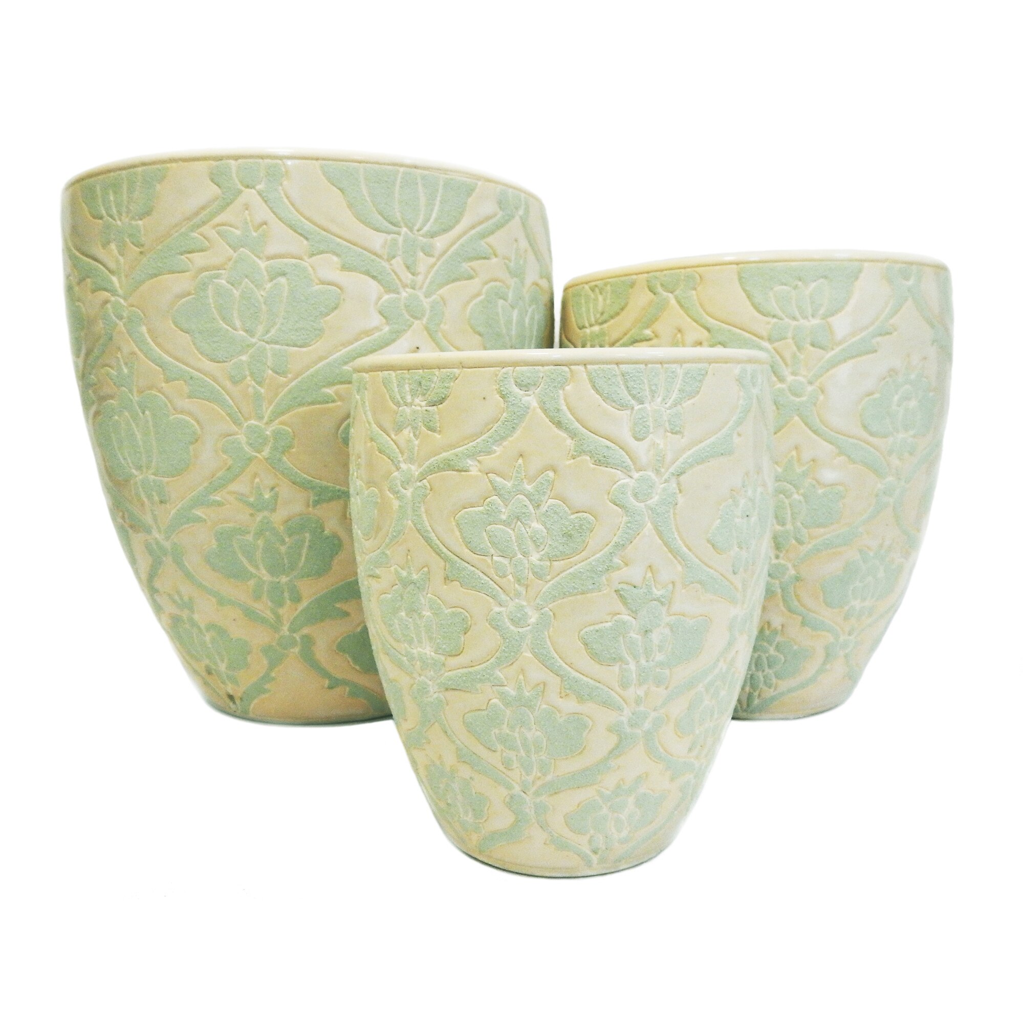 Set 3 ghivece decorative Veranda Concept, VC0207, culoare bej/verde menta, dimensiuni D 29x22x18, H 30x25x20