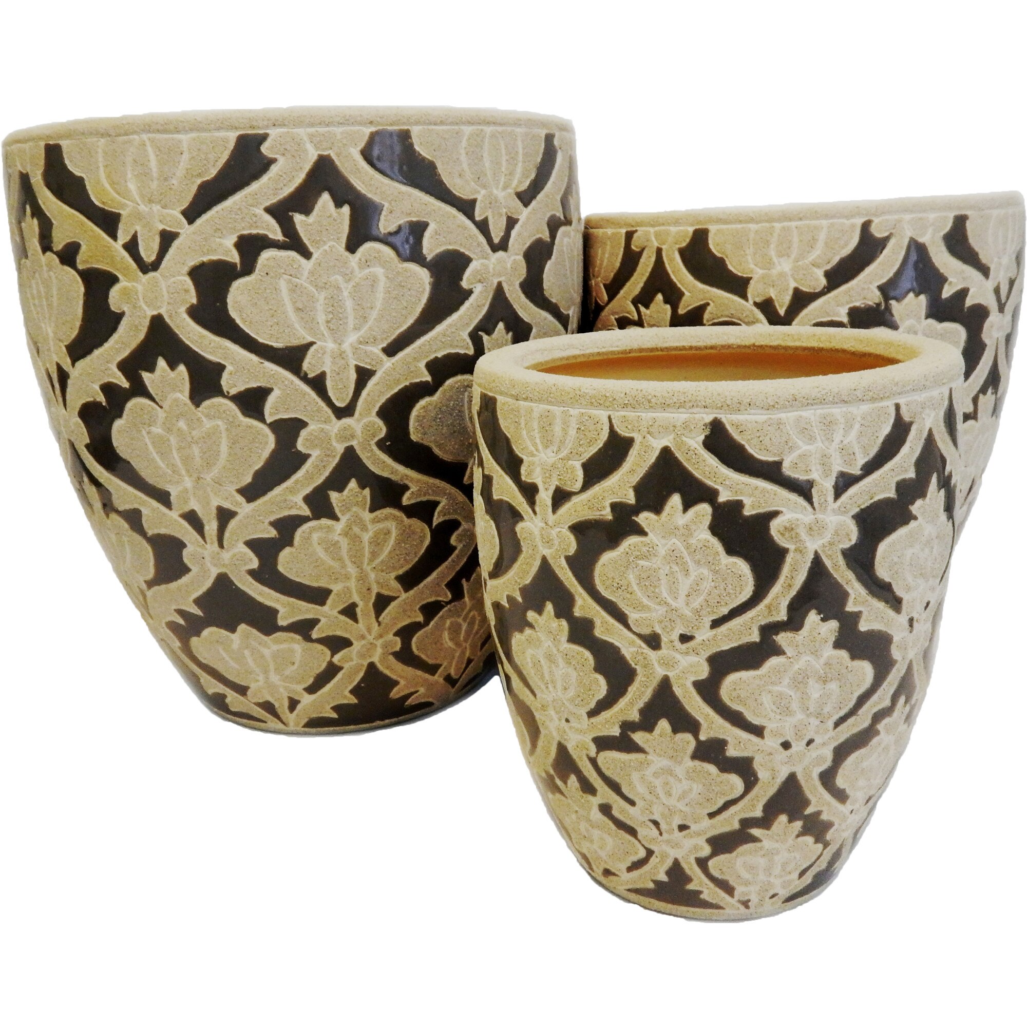 Set 3 ghivece decorative Veranda Concept, VC0208, culoare bej/grej, dimensiuni D 29x22x18, H 30x25x20