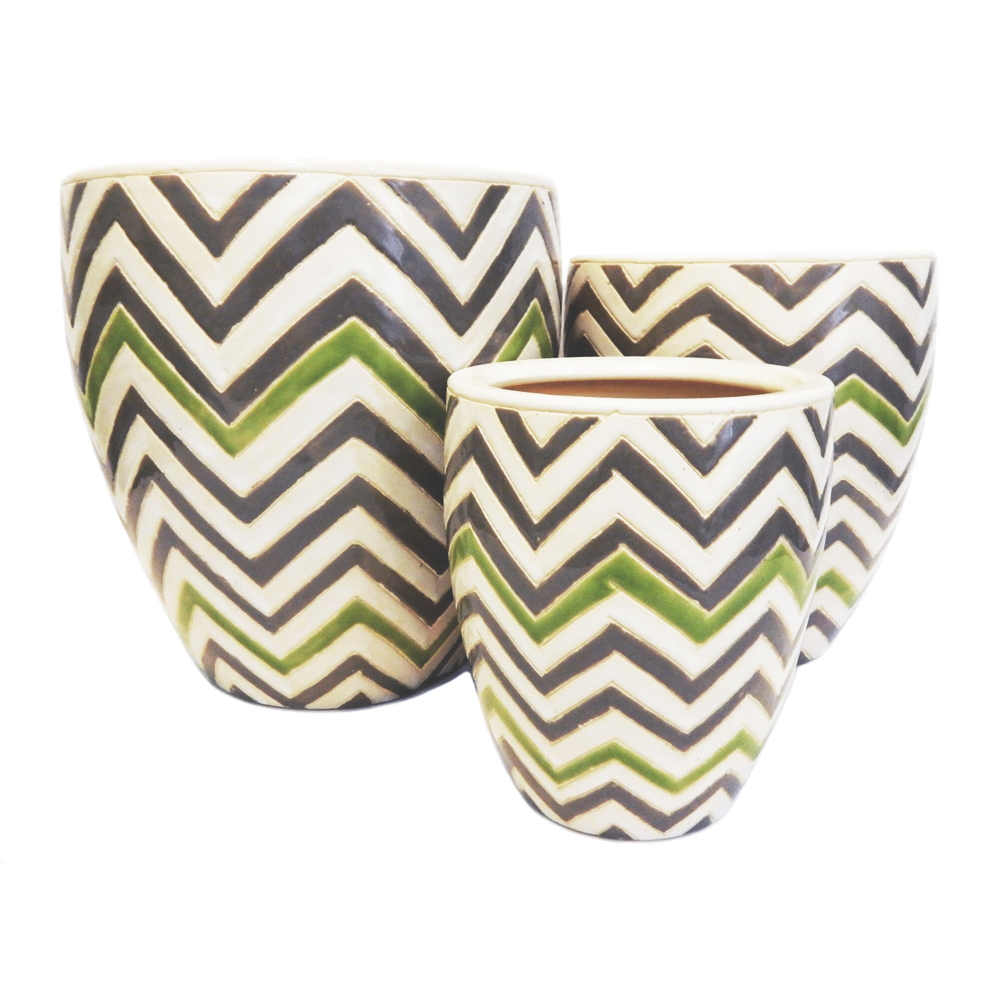 Set 3 ghivece decorative Veranda Concept, VC0210, culoare multicolor, dimensiuni D 29x22x18, H 30x25x20