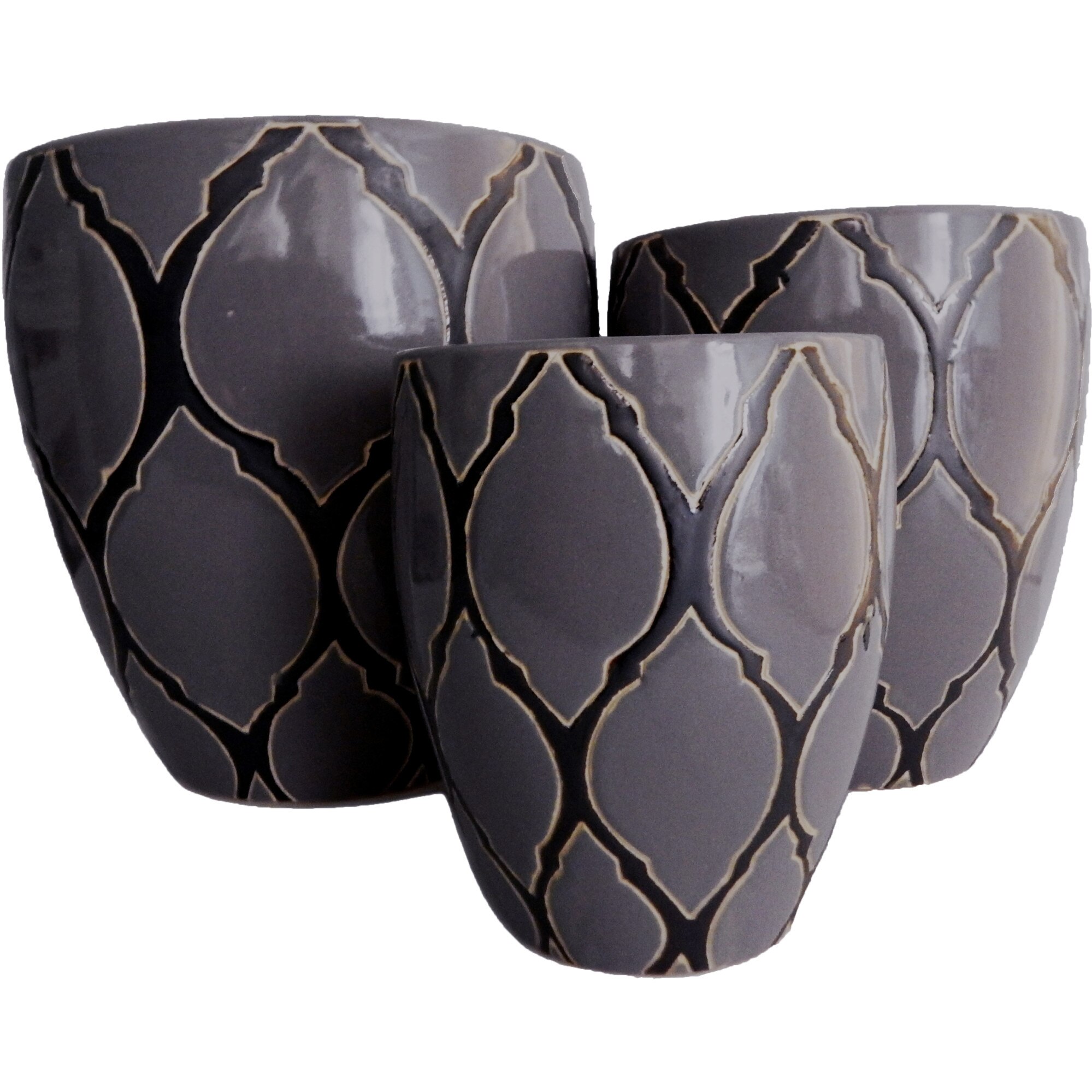 Set 3 ghivece decorative Veranda Concept, VC0211, culoare gri deschis/negru, dimensiuni D 29x22x18, H 30x25x20