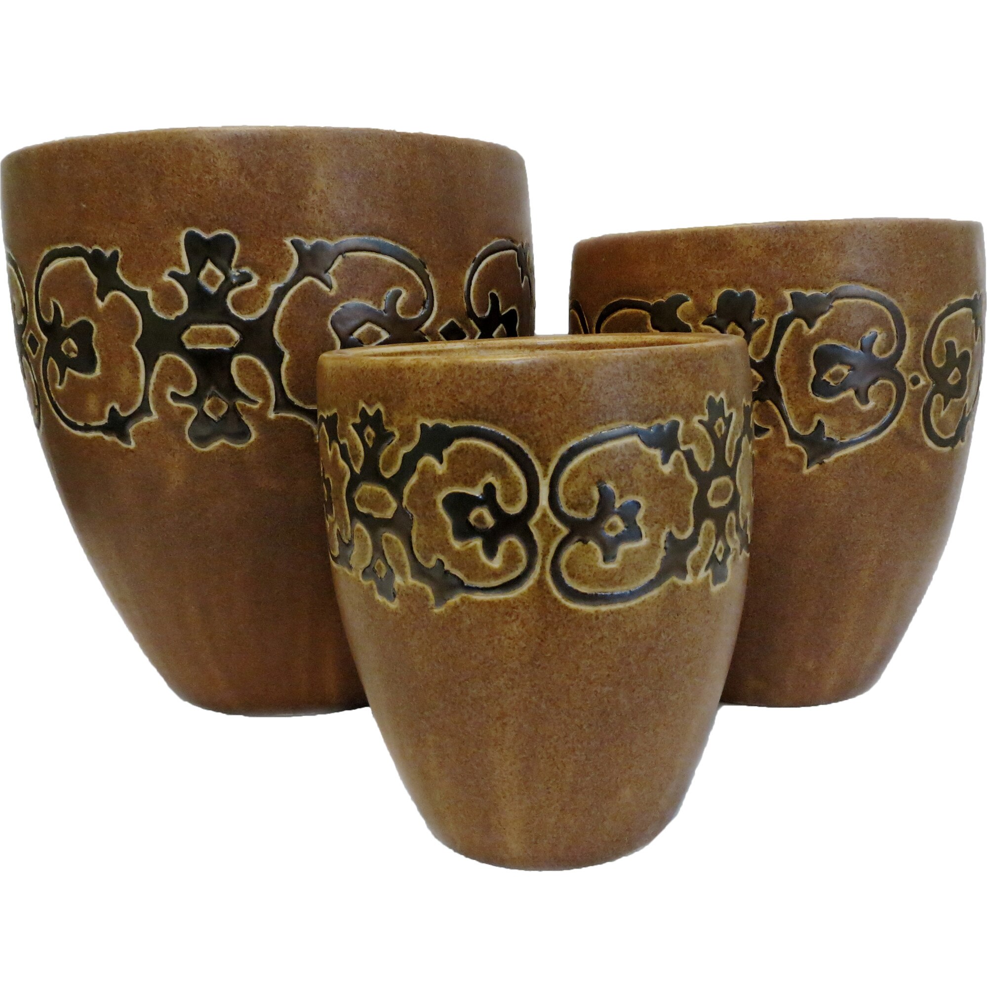 Set 3 ghivece decorative Veranda Concept, VC0212, culoare maro/teracota, dimensiuni D 29x22x18, H 30x25x20