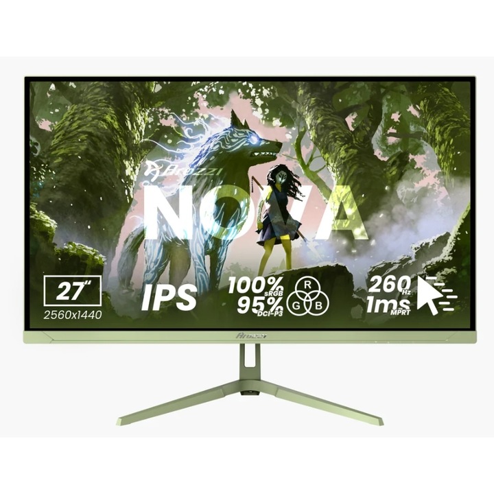 Монитор за игри IPS LED Arozzi 27" Nova AZ-NO-27T2K260-FST, QHD 2560 x 1440, HDMI, DisplayPort, Boxe, 260 Hz, 1 ms Зелен
