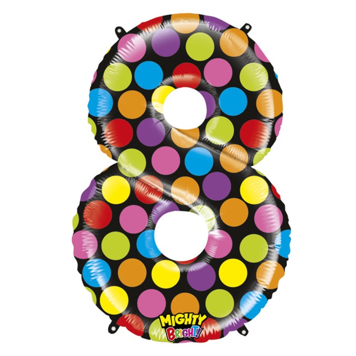 Balon folie cifra 8 imprimat cu buline 95 cm