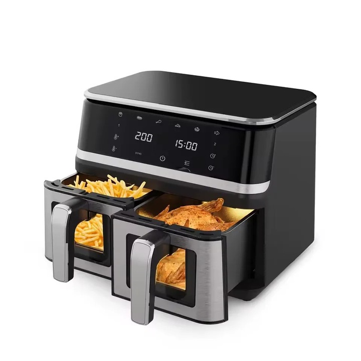 Friteuza cu aer cald, 7L air fryer electric, 2000W, 110V, 80–200°C, circulatie aer 360°, afisaj digital LED, negru