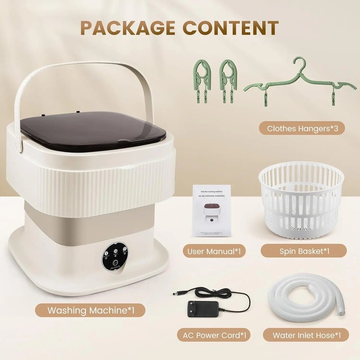 Mini masina de spalat, masina de spalat portabila pliabila cu centrifuga, capacitate 11 l, pentru sosete si lenjerie intima, culoare ciocolatiu